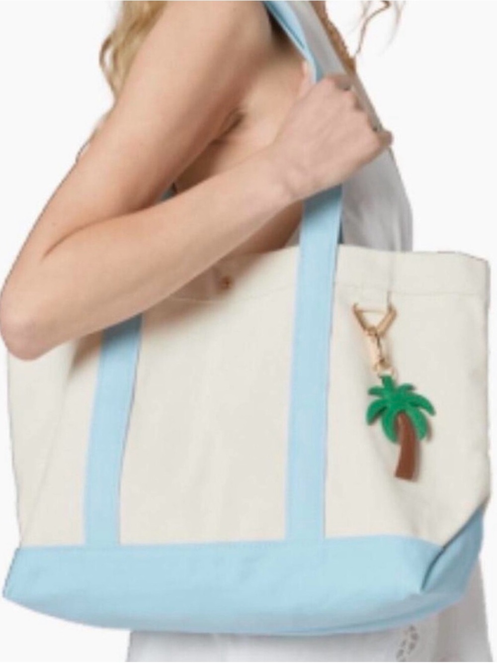 Coastal Canvas Tote Bag with Palm Charm | Resort Beach Vacation Tote - Picture 3 of 6